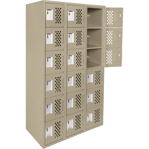 Assembled Lockerettes Clean Line Perforated Economy Lockers, 6 -tier, Bank of 3, 18" x 72" x 12", Steel Maritime Industrial Rubber
