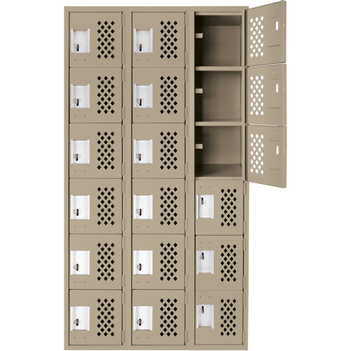 Assembled Lockerettes Clean Line Perforated Economy Lockers, 6 -tier, Bank of 3, 18" x 72" x 12", Steel Maritime Industrial Rubber