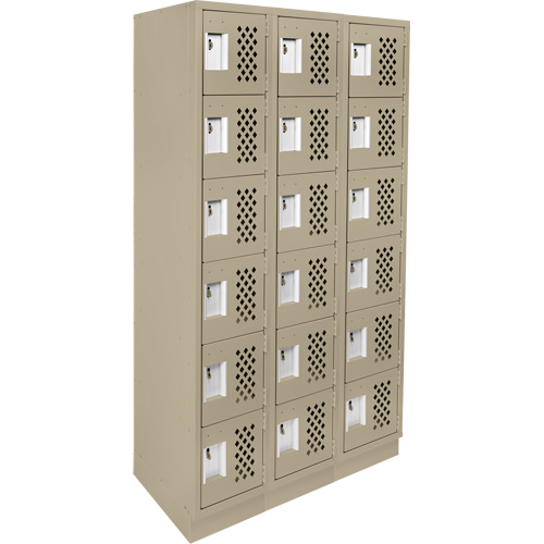 Assembled Lockerettes Clean Line Perforated Economy Lockers, 6 -tier, Bank of 3, 18" x 72" x 12", Steel Maritime Industrial Rubber
