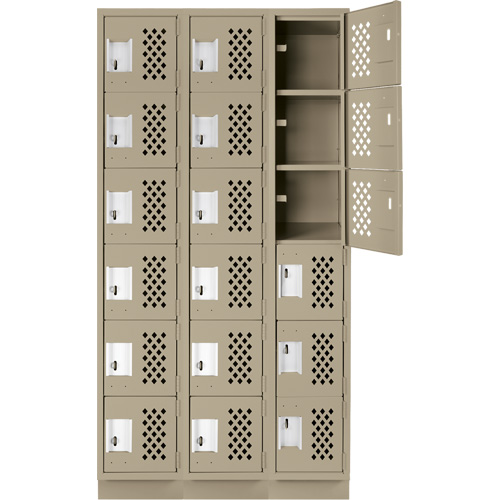 Assembled Lockerettes Clean Line Perforated Economy Lockers, 6 -tier, Bank of 3, 18" x 72" x 12", Steel Maritime Industrial Rubber