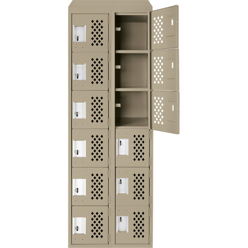 Petit casier perfor&eacute; Clean-Line, 6 niveaux, Bloc de 2, 15" x 72" x 12", Acier Maritime Industrial Rubber