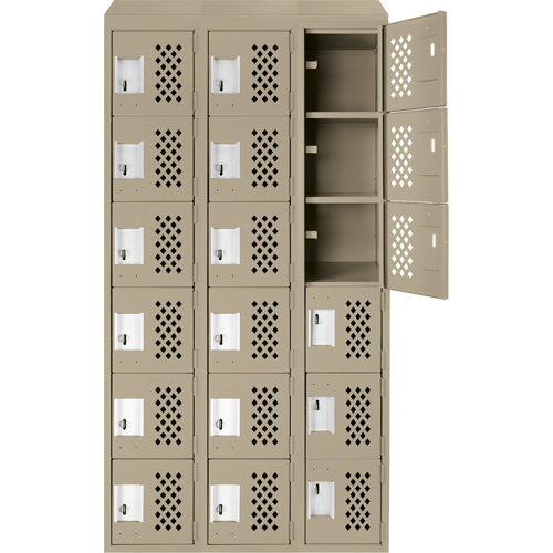 Petit casier perfor&eacute; Clean-Line, 6 niveaux, Bloc de 3, 15" x 72" x 12", Acier Maritime Industrial Rubber