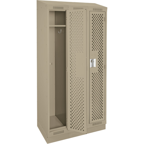 Clean Line Lockers, Bank of 3, 36" x 18" x 82", Steel, Beige, Rivet (Assembled), Perforated Maritime Industrial Rubber