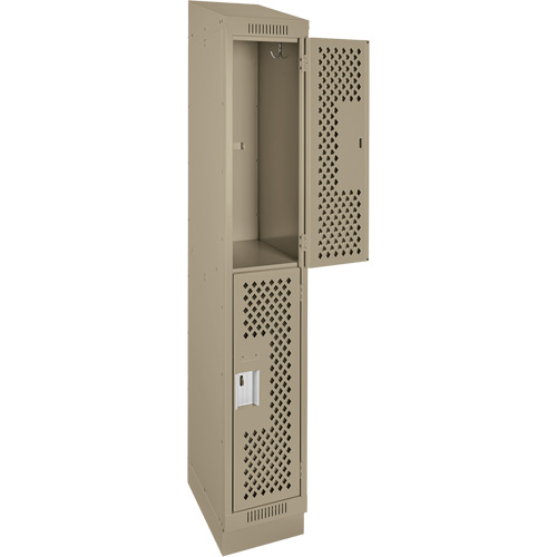 Clean Line Lockers, 2 -tier, 12" x 15" x 82", Steel, Beige, Rivet (Assembled), Perforated Maritime Industrial Rubber