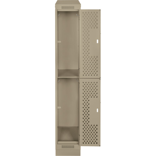 Clean Line Lockers, 2 -tier, 12" x 15" x 82", Steel, Beige, Rivet (Assembled), Perforated Maritime Industrial Rubber