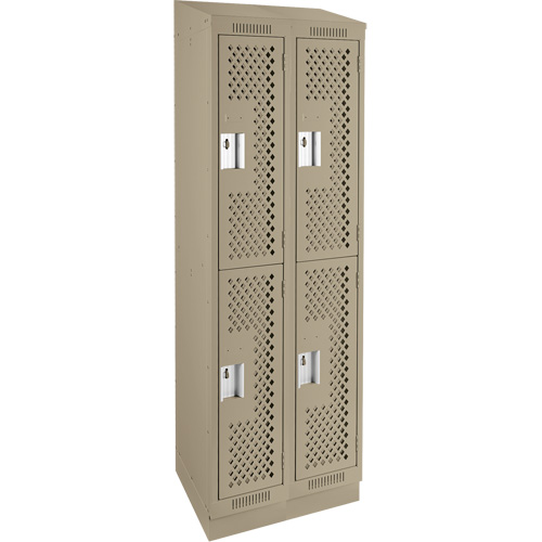 Clean Line Lockers, 2 -tier, Bank of 2, 24" x 15" x 82", Steel, Beige, Rivet (Assembled), Perforated Maritime Industrial Rubber