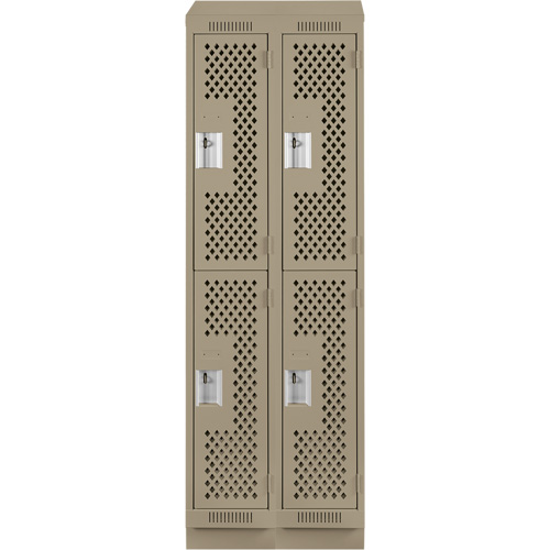 Clean Line Lockers, 2 -tier, Bank of 2, 24" x 15" x 82", Steel, Beige, Rivet (Assembled), Perforated Maritime Industrial Rubber