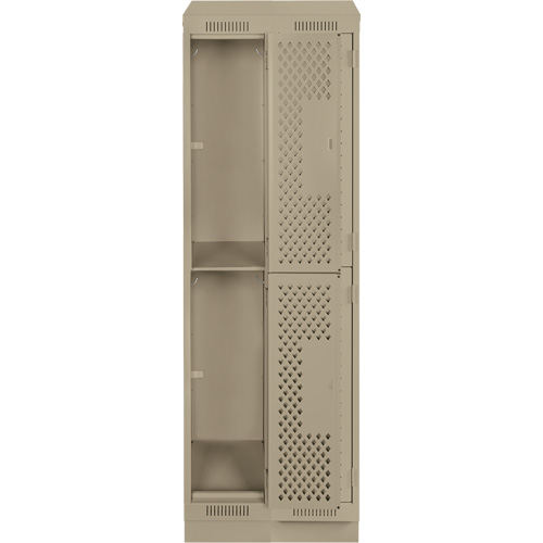 Clean Line Lockers, 2 -tier, Bank of 2, 24" x 15" x 82", Steel, Beige, Rivet (Assembled), Perforated Maritime Industrial Rubber