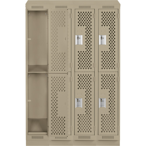 Clean Line Lockers, 2 -tier, Bank of 4, 48" x 12" x 82", Steel, Beige, Rivet (Assembled), Perforated Maritime Industrial Rubber