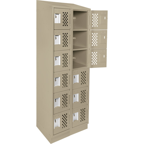 Assembled Lockerettes Clean Line Perforated Economy Lockers, 6 -tier, Bank of 2, 18" x 72" x 12", Steel Maritime Industrial Rubber