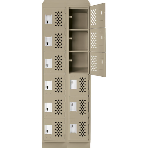 Assembled Lockerettes Clean Line Perforated Economy Lockers, 6 -tier, Bank of 2, 18" x 72" x 12", Steel Maritime Industrial Rubber