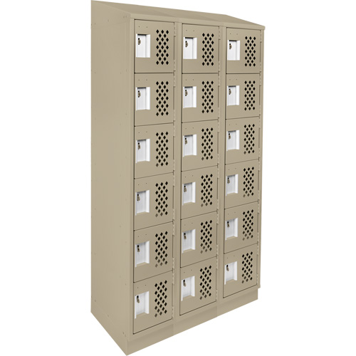 Assembled Lockerettes Clean Line Perforated Economy Lockers, 6 -tier, Bank of 3, 18" x 72" x 12", Steel Maritime Industrial Rubber