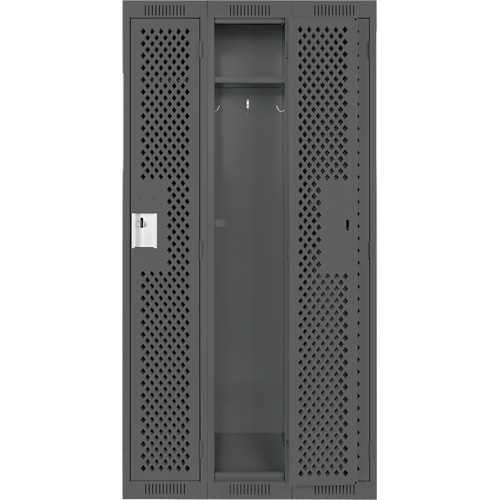 Clean Line Lockers, Bank of 3, 36" x 12" x 72", Steel, Charcoal, Rivet (Assembled), Perforated Maritime Industrial Rubber