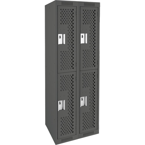 Clean Line Lockers, 2 -tier, Bank of 2, 24" x 15" x 72", Steel, Charcoal, Rivet (Assembled), Perforated Maritime Industrial Rubber