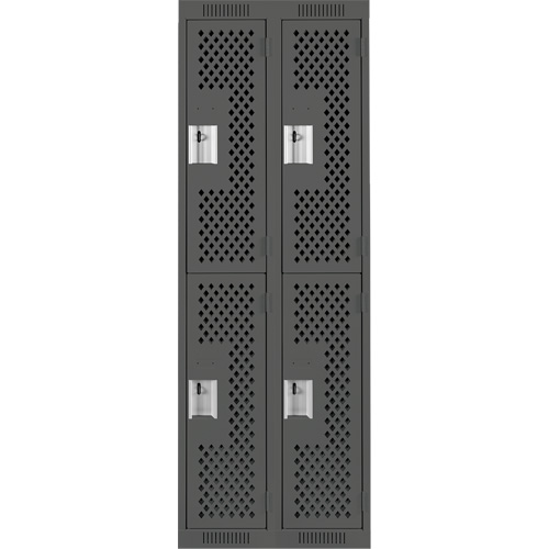 Clean Line Lockers, 2 -tier, Bank of 2, 24" x 15" x 72", Steel, Charcoal, Rivet (Assembled), Perforated Maritime Industrial Rubber