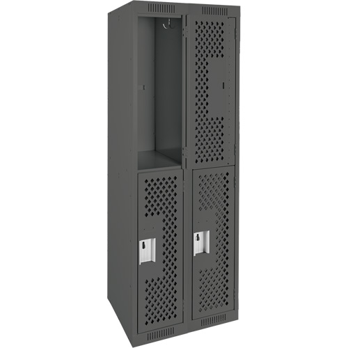 Clean Line Lockers, 2 -tier, Bank of 2, 24" x 15" x 72", Steel, Charcoal, Rivet (Assembled), Perforated Maritime Industrial Rubber