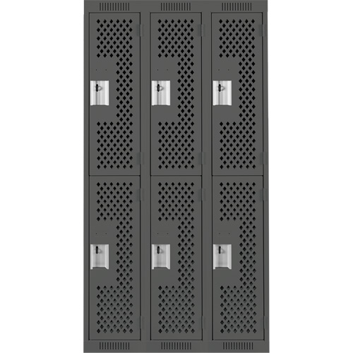 Casiers Clean Line, 2 niveaux, Bloc de 3, 36" x 15" x 72", Acier, Charbon, Rivet (assembl&eacute;), Perfor&eacute; Maritime Industrial Rubber