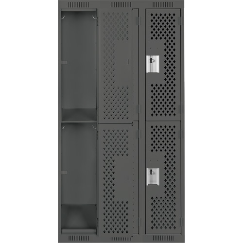 Casiers Clean Line, 2 niveaux, Bloc de 3, 36" x 15" x 72", Acier, Charbon, Rivet (assembl&eacute;), Perfor&eacute; Maritime Industrial Rubber