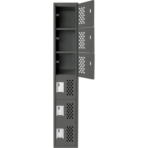 Assembled Lockerettes Clean Line Perforated Economy Lockers, 6 -tier, 18" x 72" x 12", Steel Maritime Industrial Rubber