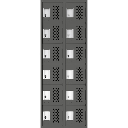 Assembled Lockerettes Clean Line Perforated Economy Lockers, 6 -tier, Bank of 2, 18" x 72" x 12", Steel Maritime Industrial Rubber