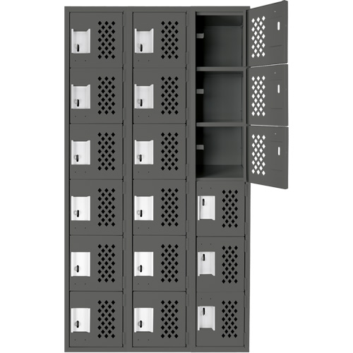 Assembled Lockerettes Clean Line Perforated Economy Lockers, 6 -tier, Bank of 3, 18" x 72" x 12", Steel Maritime Industrial Rubber