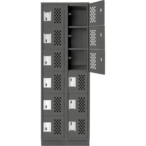 Assembled Lockerettes Clean Line Perforated Economy Lockers, 6 -tier, Bank of 2, 18" x 72" x 12", Steel Maritime Industrial Rubber