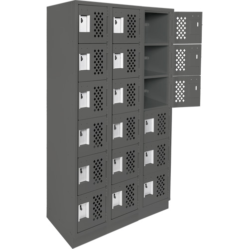 Assembled Lockerettes Clean Line Perforated Economy Lockers, 6 -tier, Bank of 3, 18" x 72" x 12", Steel Maritime Industrial Rubber