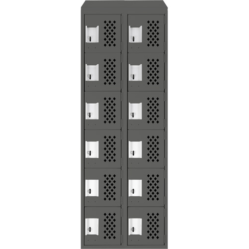 Clean-Line Perforated Lockerette, 6 -tier, Bank of 2, 15" x 72" x 12", Steel Maritime Industrial Rubber