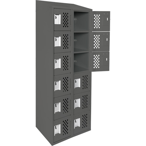 Clean-Line Perforated Lockerette, 6 -tier, Bank of 2, 15" x 72" x 12", Steel Maritime Industrial Rubber