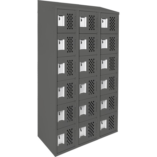 Petit casier perfor&eacute; Clean-Line, 6 niveaux, Bloc de 3, 15" x 72" x 12", Acier Maritime Industrial Rubber