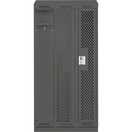 Clean Line Lockers, Bank of 3, 36" x 18" x 82", Steel, Charcoal, Rivet (Assembled), Perforated Maritime Industrial Rubber