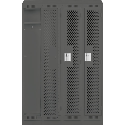 Clean Line Lockers, Bank of 4, 48" x 18" x 82", Steel, Charcoal, Rivet (Assembled), Perforated Maritime Industrial Rubber