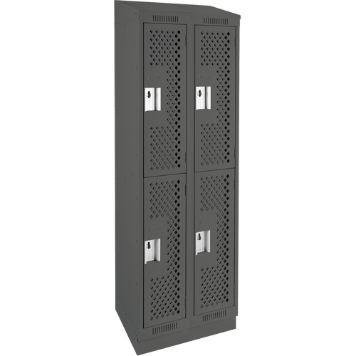 Clean Line Lockers, 2 -tier, Bank of 2, 24" x 12" x 82", Steel, Charcoal, Rivet (Assembled), Perforated Maritime Industrial Rubber
