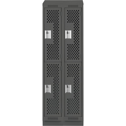 Clean Line Lockers, 2 -tier, Bank of 2, 24" x 12" x 82", Steel, Charcoal, Rivet (Assembled), Perforated Maritime Industrial Rubber