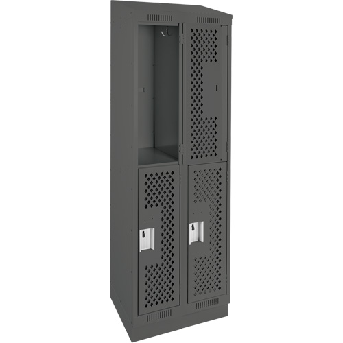 Clean Line Lockers, 2 -tier, Bank of 2, 24" x 12" x 82", Steel, Charcoal, Rivet (Assembled), Perforated Maritime Industrial Rubber