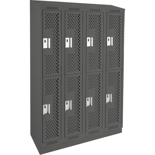 Clean Line Lockers, 2 -tier, Bank of 4, 48" x 12" x 82", Steel, Charcoal, Rivet (Assembled), Perforated Maritime Industrial Rubber