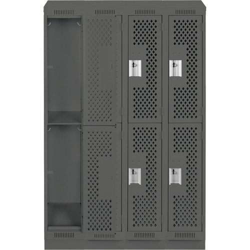 Clean Line Lockers, 2 -tier, Bank of 4, 48" x 12" x 82", Steel, Charcoal, Rivet (Assembled), Perforated Maritime Industrial Rubber