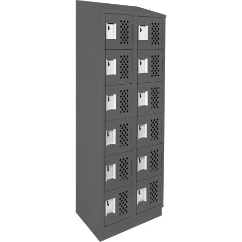 Assembled Lockerettes Clean Line Perforated Economy Lockers, 6 -tier, Bank of 2, 18" x 72" x 12", Steel Maritime Industrial Rubber