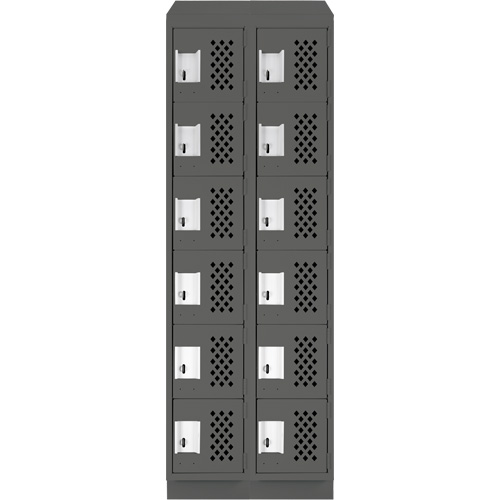 Assembled Lockerettes Clean Line Perforated Economy Lockers, 6 -tier, Bank of 2, 18" x 72" x 12", Steel Maritime Industrial Rubber