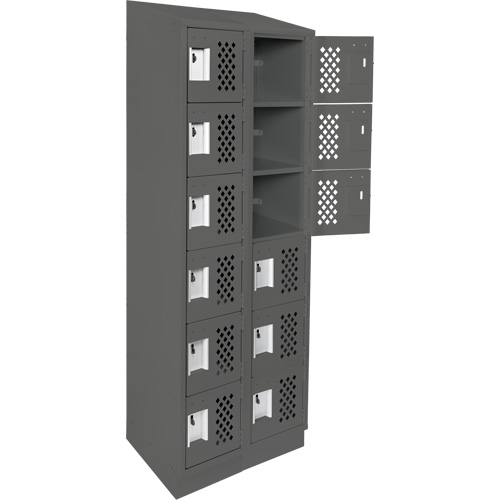 Assembled Lockerettes Clean Line Perforated Economy Lockers, 6 -tier, Bank of 2, 18" x 72" x 12", Steel Maritime Industrial Rubber
