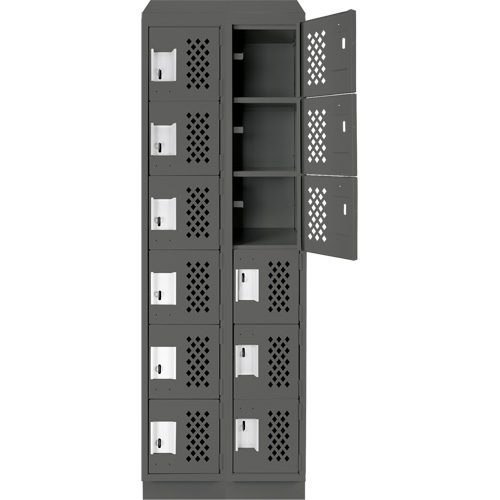 Assembled Lockerettes Clean Line Perforated Economy Lockers, 6 -tier, Bank of 2, 18" x 72" x 12", Steel Maritime Industrial Rubber