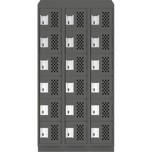 Assembled Lockerettes Clean Line Perforated Economy Lockers, 6 -tier, Bank of 3, 18" x 72" x 12", Steel Maritime Industrial Rubber
