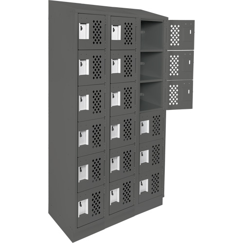 Assembled Lockerettes Clean Line Perforated Economy Lockers, 6 -tier, Bank of 3, 18" x 72" x 12", Steel Maritime Industrial Rubber