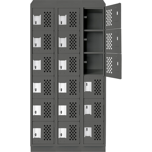 Assembled Lockerettes Clean Line Perforated Economy Lockers, 6 -tier, Bank of 3, 18" x 72" x 12", Steel Maritime Industrial Rubber