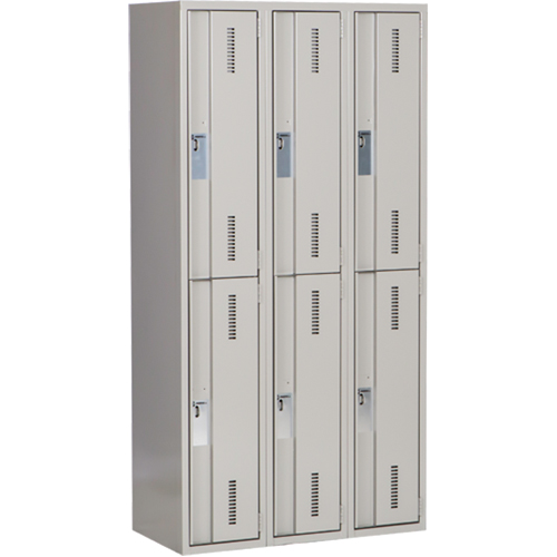 Concorde Heavy-Duty Lockers, 2 -tier, Bank of 3, 36" x 18" x 72", Steel, Grey, Welded (Assembled) Maritime Industrial Rubber