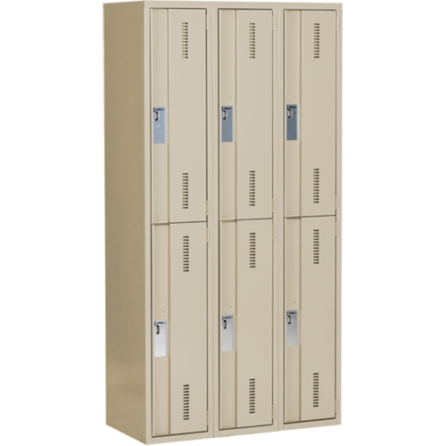 Concorde Heavy-Duty Lockers, 2 -tier, Bank of 3, 36" x 18" x 72", Steel, Beige, Welded (Assembled) Maritime Industrial Rubber