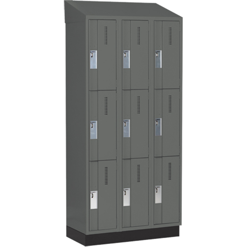 Concorde Heavy-Duty Lockers, 3 -tier, Bank of 3, 36" x 18" x 82", Steel, Charcoal, Welded (Assembled) Maritime Industrial Rubber