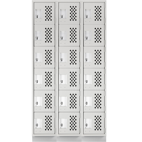 Assembled Lockerettes Clean Line Perforated Economy Lockers, 6 -tier, Bank of 3, 18" x 72" x 12", Steel Maritime Industrial Rubber
