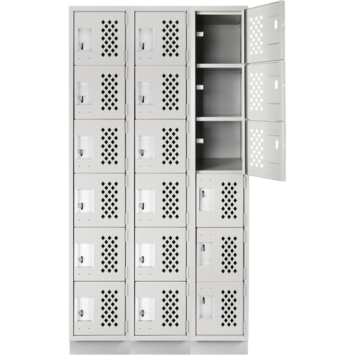 Assembled Lockerettes Clean Line Perforated Economy Lockers, 6 -tier, Bank of 3, 18" x 72" x 12", Steel Maritime Industrial Rubber