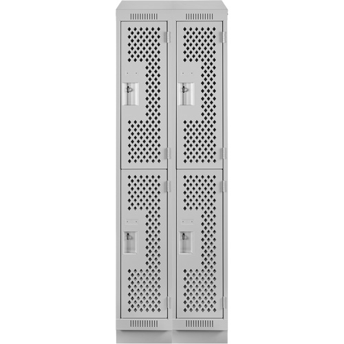 Casiers Clean Line, 2 niveaux, Bloc de 2, 24" x 12" x 82", Acier, Gris, Rivet (assembl&eacute;), Perfor&eacute; Maritime Industrial Rubber